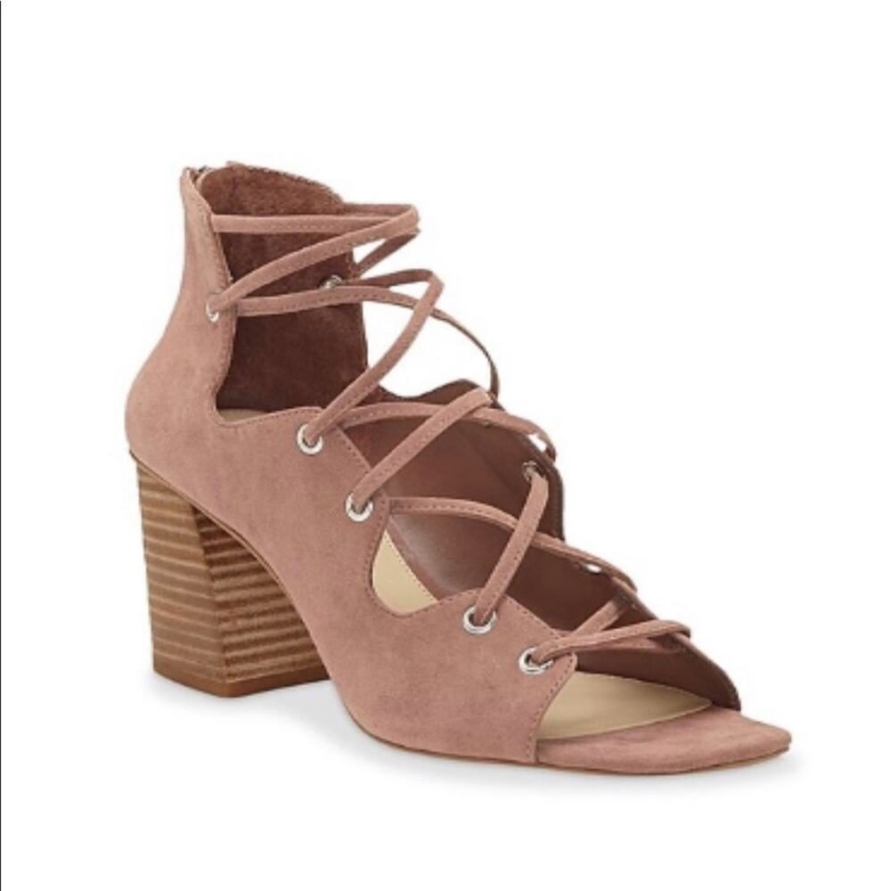 VINCE CAMUTO Mauve Suede Open Toe Strappy Heels Women’s